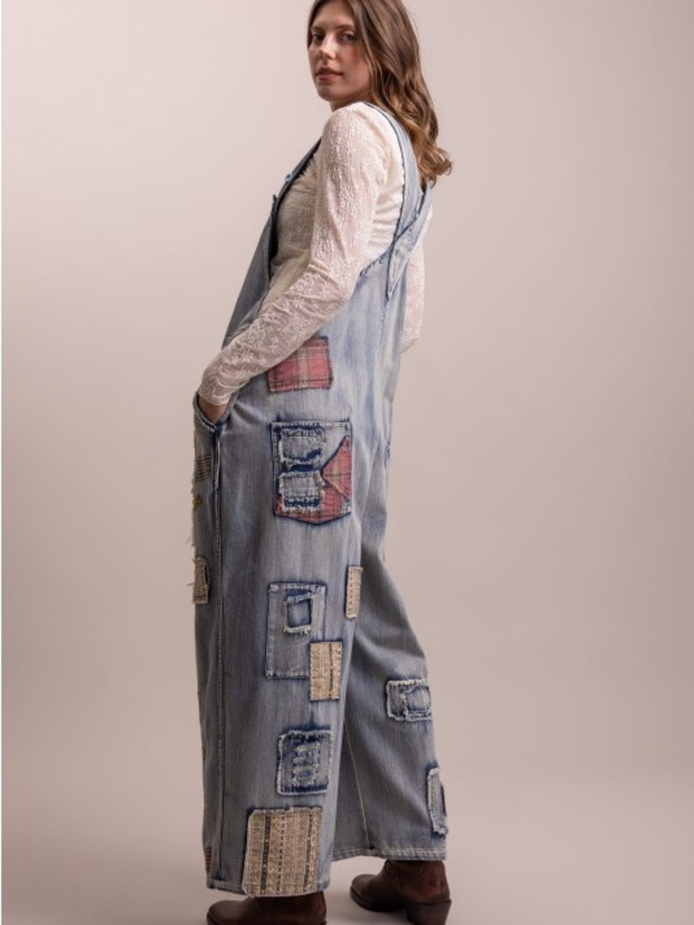 New -Last 1!🔥Bluevelvet Embroidered Light Blue Denim Overalls - Women Jeans - Picture 5 of 8